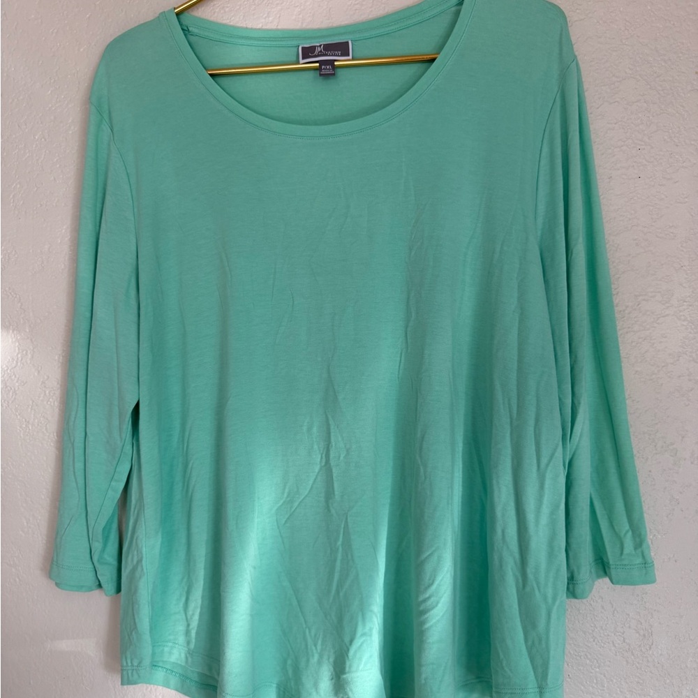 JM Collection Green 3/4 Sleeve Relaxed Blouse
